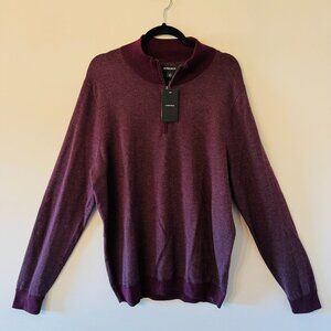 NWT Nordstrom 1/4 Zip Sweater Mens L Burgundy Fudge Red NO459524MN Nylon Polyest